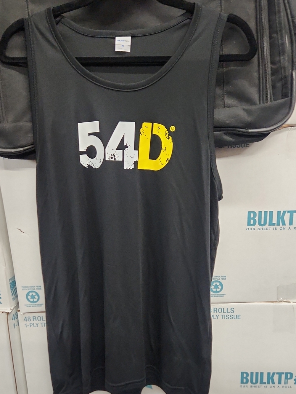 Sport-Tek Black Tank Top with White and Yellow 54D Logo
